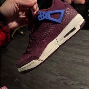 Jordan spike kids Burgundy and Blue Sneakers